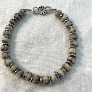 Thai silver and Denim Blue/Cream Stones Bracelet
